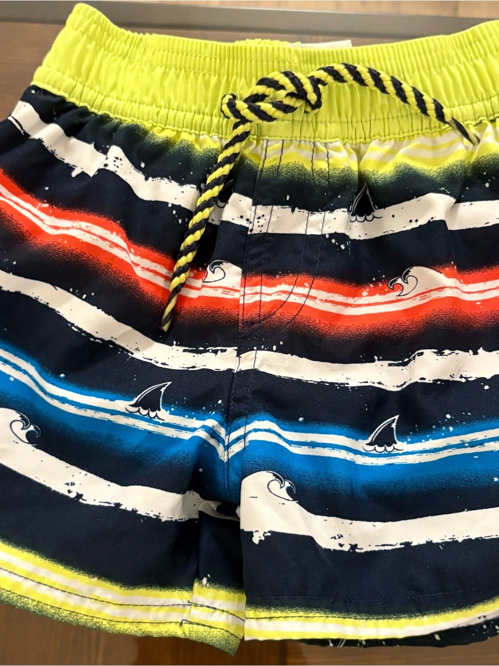 Floatimini Boys 2T Shark Striped Swim Trunks Elastic Waist Drawstring Polyester
